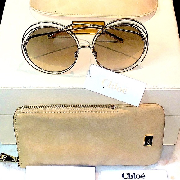 CHLOE CAROLINA SUNGLASSES LIMITED EDITION ITALY 18K GOLD PLATED CE114SG NIB